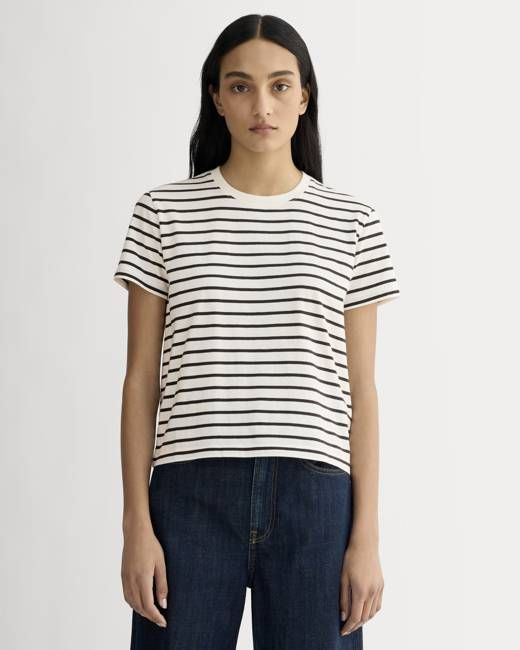 The Box-Cut Tee in Essential Cotton | Bone / Black | No Pocket
