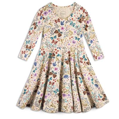 Kids Organic Cotton 3/4 Sleeve Twirl Dress: Botanical Floral