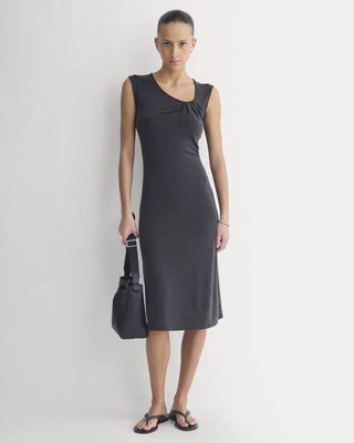 Knit Asymmetrical Midi Dress | Black
