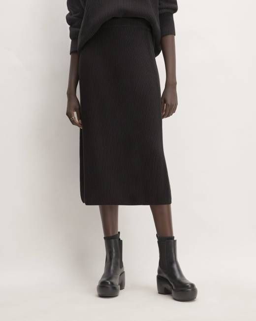 The Organic Cotton Sweater Midi Skirt | Black