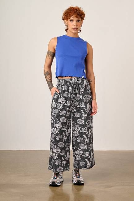 L.E Chuck - Wide Leg Cotton Trousers in Black & White Arthouse & Yak