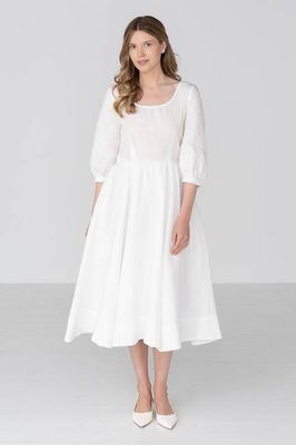 Carmen — Midikleid aus Leinen mit Puffärmeln