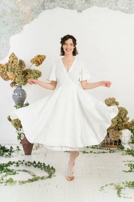 Wrap Dress, Butterfly Sleeve, White Magnolia