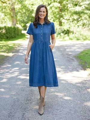 Rhiona Jeanshemdkleid mit kurzen Ärmeln, Blau