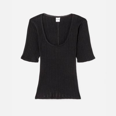 Hanes Pointelle Scoop Neck Tee - Black