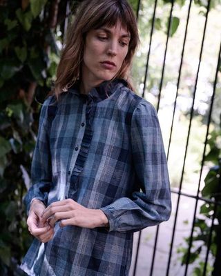 Lina Bluse | Indigokariert