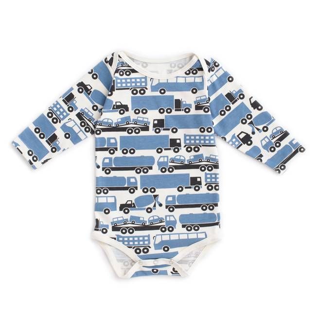 Long Sleeve Snapsuit - Big Rigs Blue