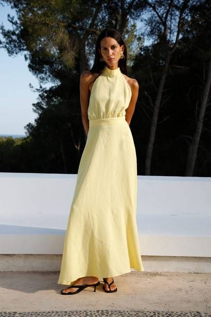 The Isi Halterneck Dress in yellow