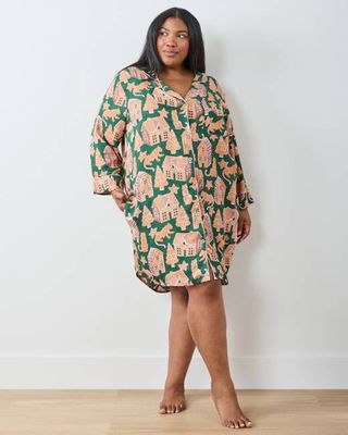 Gingerbread Party - Eco Satin Sleep Shirt - Hunter Green