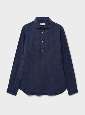 Recycled Basket Weave Navy Popover Shirt