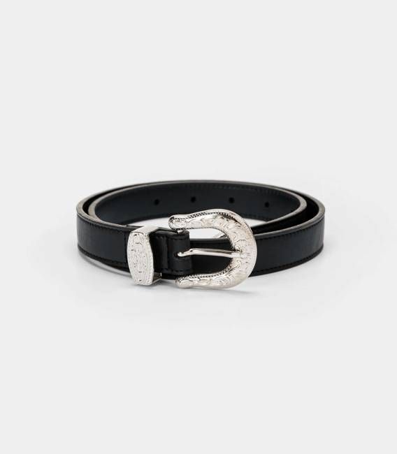 Women’s Vegan Belt with Rock Buckle – Black