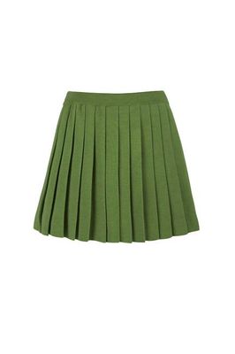 Piccolo Pleated 100% Merino Mini Skirt Olive Green
