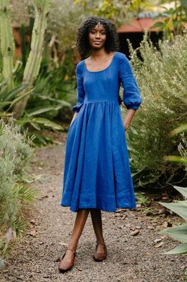 Carmen – Puff Sleeve Linen Midi Dress