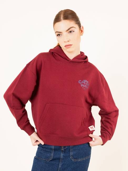 SUDADERA HOODIE BURGUNDY LOGO CAPITAN DENIM
