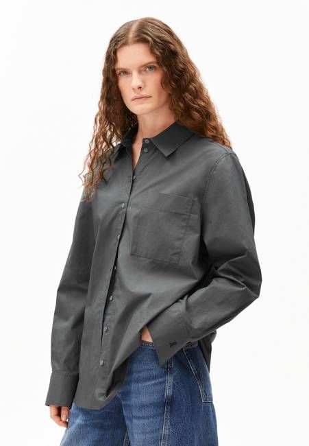 LOOSE POPLIN BLOUSE| space steel