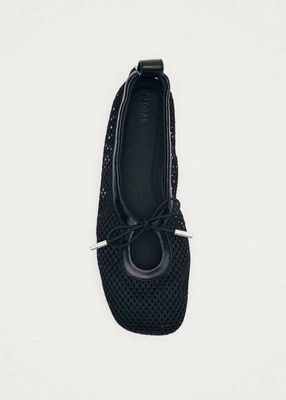 Rosalind Mesh Ballerinas aus schwarzem Leder