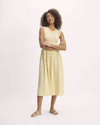 The Knit Pleated Dress | Bone / Parsnip Gingham