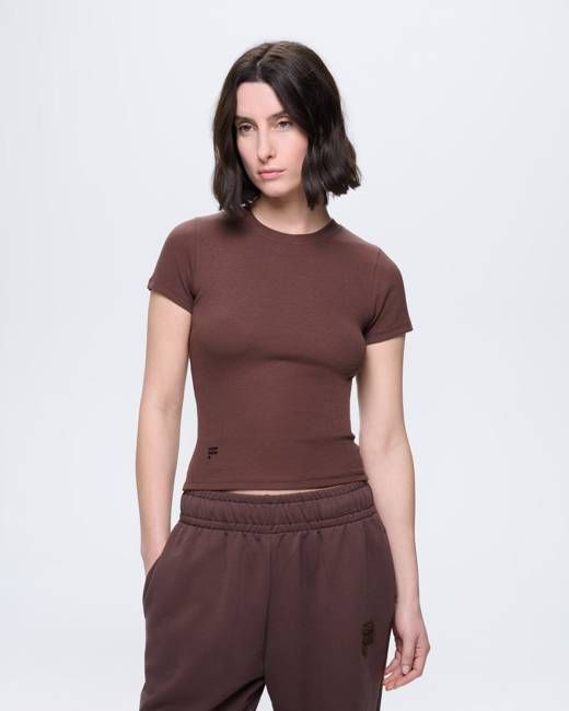Womens Rib T-Shirt—Mahogany Brown