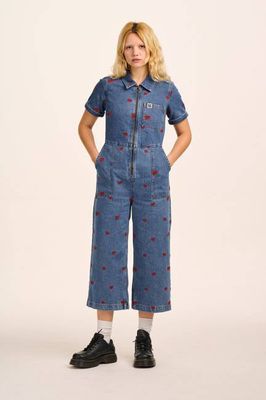 Ragan - Jeans-Jumpsuit in Mid-Wash mit Amorherzen
