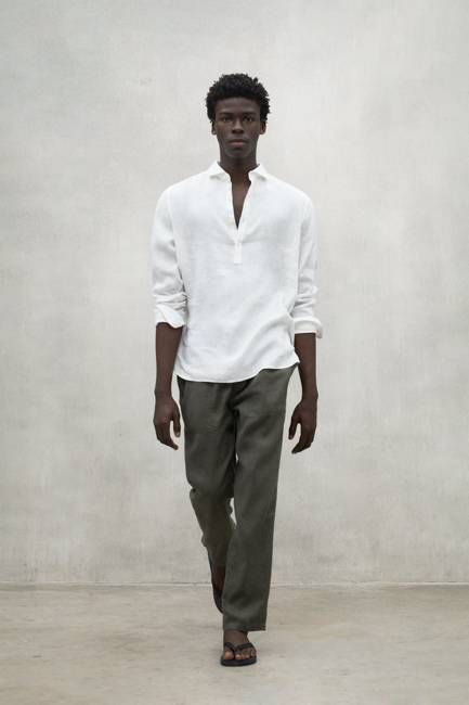 KHAKI ETHIC LINO TROUSERS