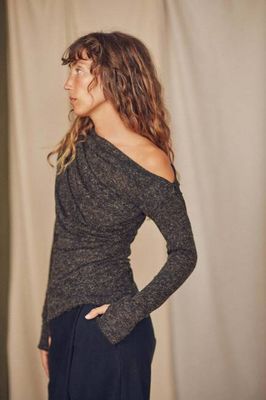 Black Recycled Jersey Drape Top