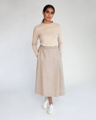 Halle Organic Cotton & Tencel Skirt In Taupe
