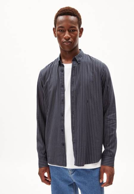 QUAASA STRIPES LONGSLEEVE SHIRT | night sky-stoney beige