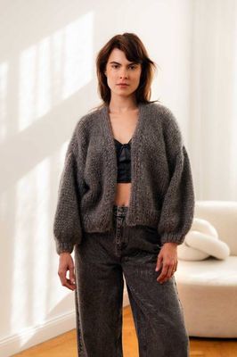 Bomber Mohair Cardigan in Grey