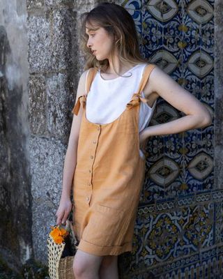 Juno - Linen Romper in Mustard