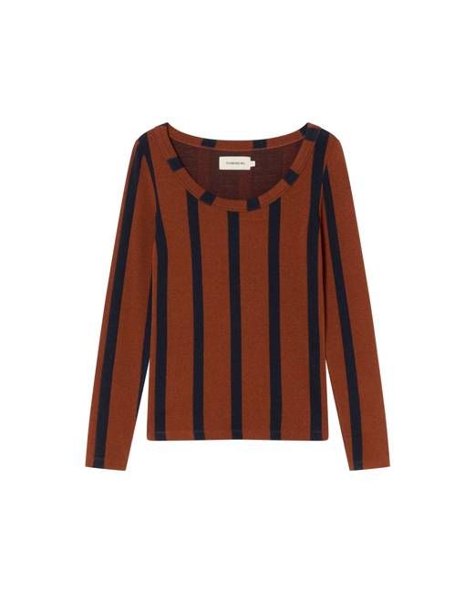 Thinking Mu Brown Navy Stripes Wool Casilda Top