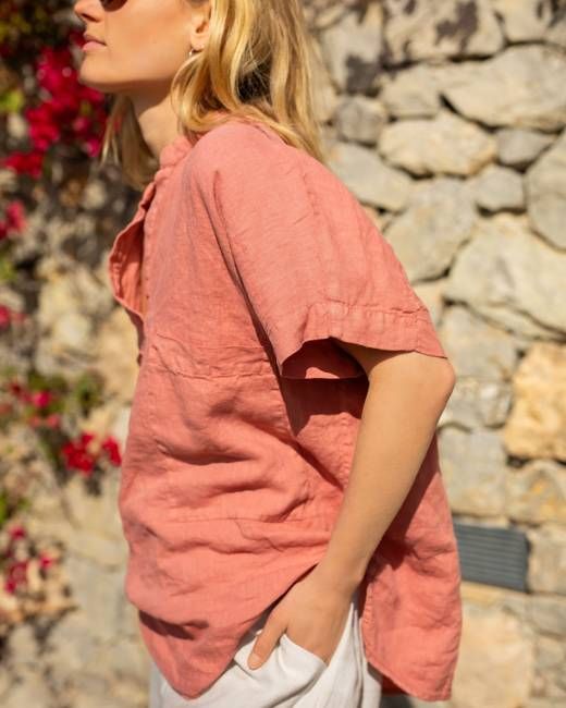 Julie - Linen Blouse in Coral