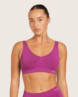 Nahtloser gepolsterter Crop-BH — Magenta