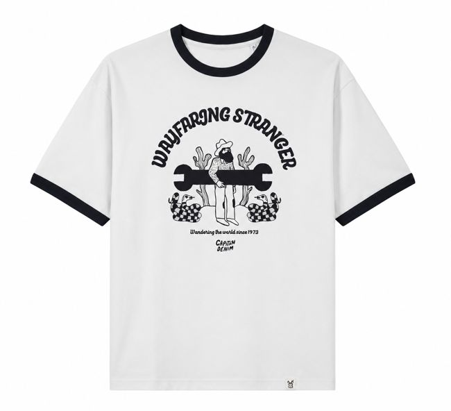 CAMISETA WAYFARING BLANCA RIBETE NEGRO UNISEX
