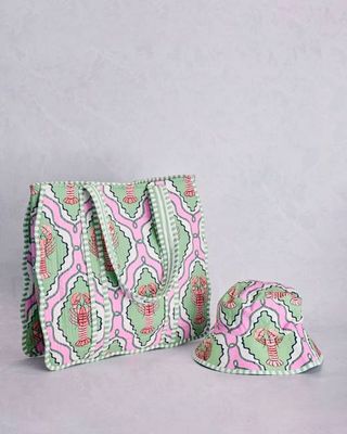 Lobster Lagoon - Scalloped Tote & Bucket Hat Bundle - Pink Mojito