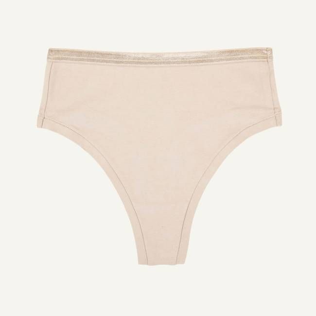 Organic Cotton High-Rise Thong in Stone