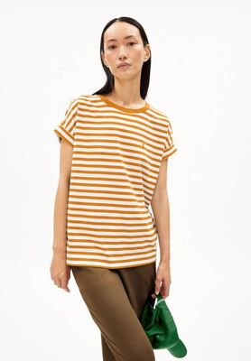 IDAARA STRIPES T-SHIRT | weiß-hellmandarine