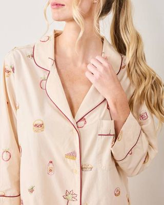 Embroidered Apple Picking - Sleep Shirt - Cream