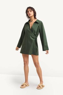 Elodie Wrap Dress - Forest Cotton Poplin
