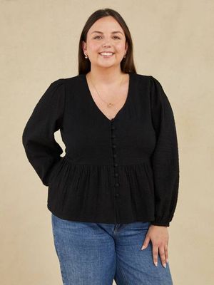Sarah - Peplum Blouse - Black