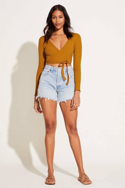 West Organic Rib Wrap Top - Saffron Yellow Organic Rib