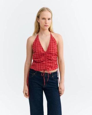 Adjustable seersucker top red Hiba