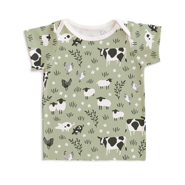 Short-Sleeve Lap Tee - Farm Animals Pale Green