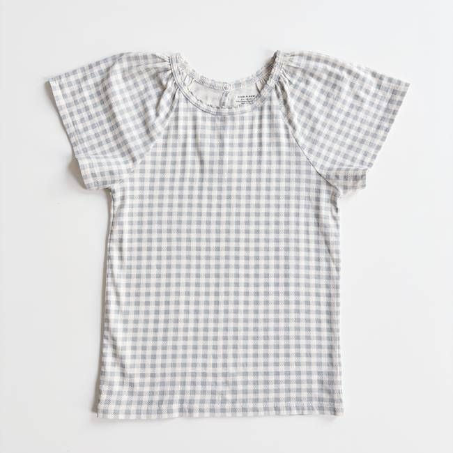 Flutter Tee, Gingham Print, Azul, Size 6