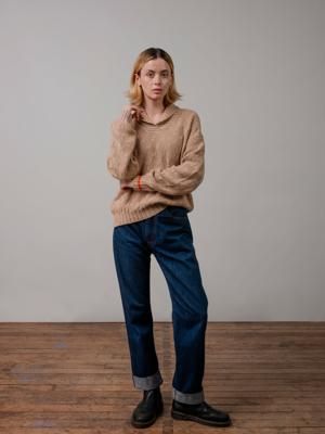 Heath Shawl Collar L/S Pullover in Rescued Pima Cotton - Maca