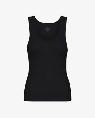 Women Organic Rib Tank Top - Deep Black