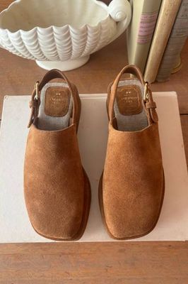 Platform Buckle Slingback - Camel Suede