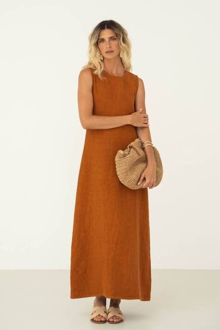 Leonie Brown Linen Dress