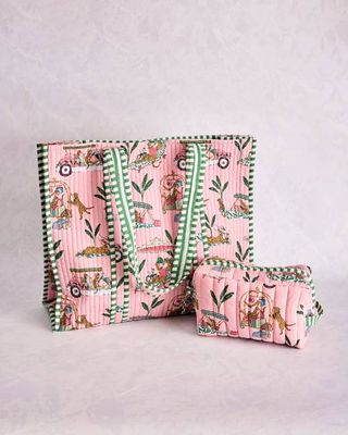 Cabana Cats - Traveler Tote & Quilted Pouch Bundle - Peach Daiquiri