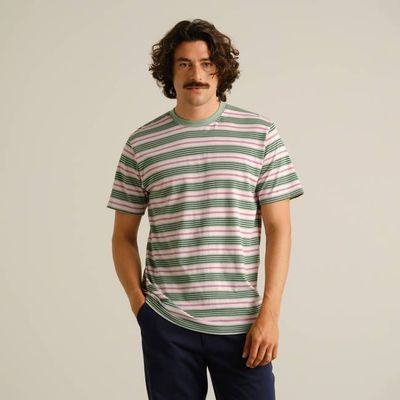 DEDICATED - T-Shirt Stockholm Stripes Retro Stripe Granitgrün