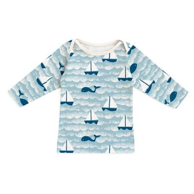 Long-Sleeve Lap Tee - Sailboats Ocean Blue & Navy